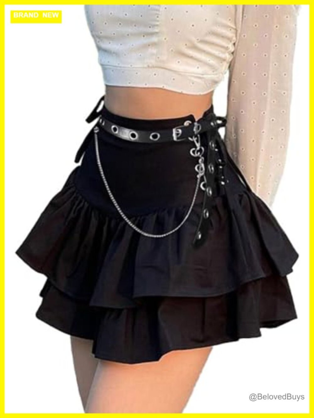 Gothic Ruffle Mini Skirt High Waisted Lace Up A-Line Y2k Alt Fairy Grunge